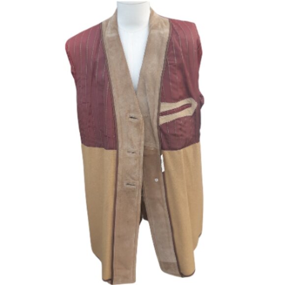 Long Beige Suede Coat SZ 46 Men's Fully Lined - Picture 5 of 8